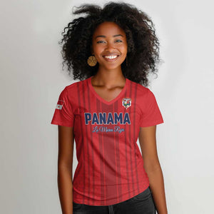 Custom Panama Football 2026 Women V-Neck T-Shirt La Marea Roja Rising