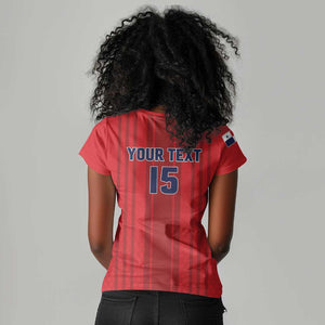 Custom Panama Football 2026 Women V-Neck T-Shirt La Marea Roja Rising