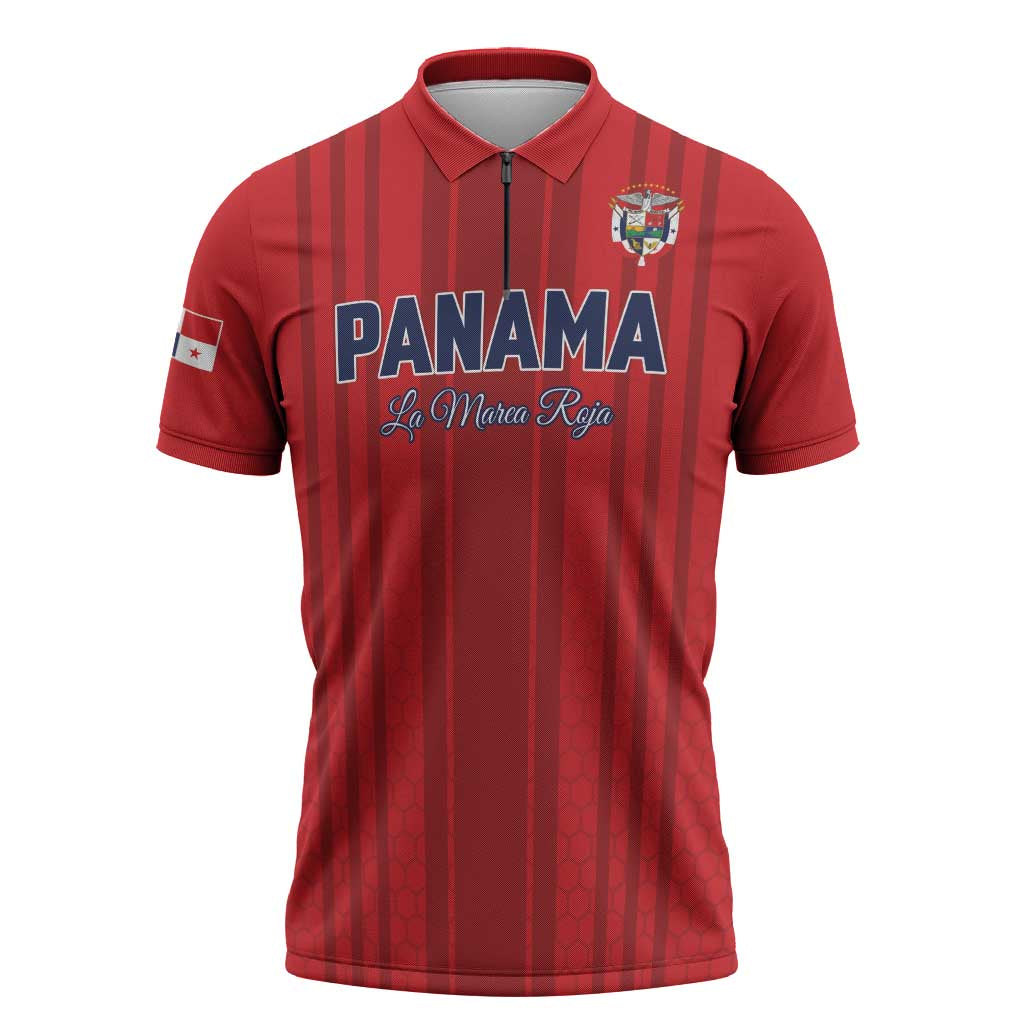 Custom Panama Football 2026 Zipper Polo Shirt La Marea Roja Rising