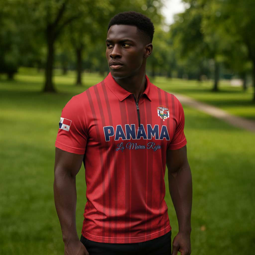 Custom Panama Football 2026 Zipper Polo Shirt La Marea Roja Rising