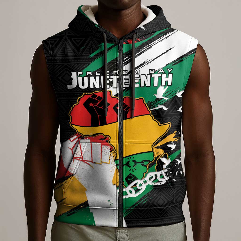 Personalised Afro Nigeria Juneteenth Sleeveless Zip Hoodie Freedom Day - African Pride