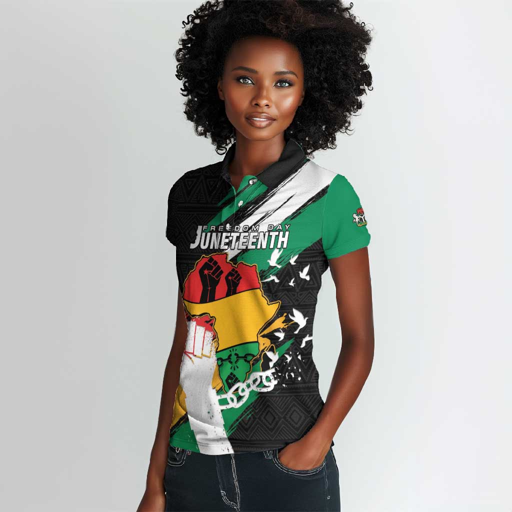 Personalised Afro Nigeria Juneteenth Women Polo Shirt Freedom Day