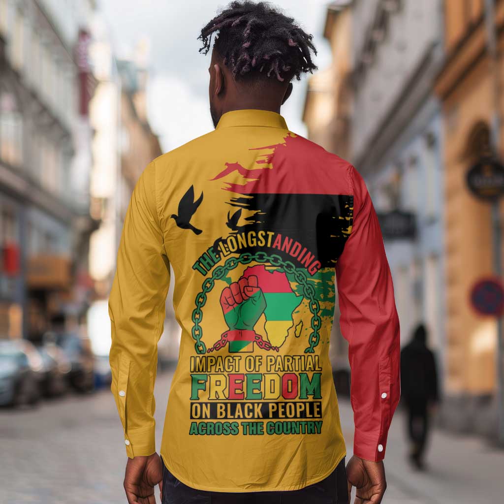 African American Juneteenth 1865 Long Sleeve Button Shirt Black Freedom