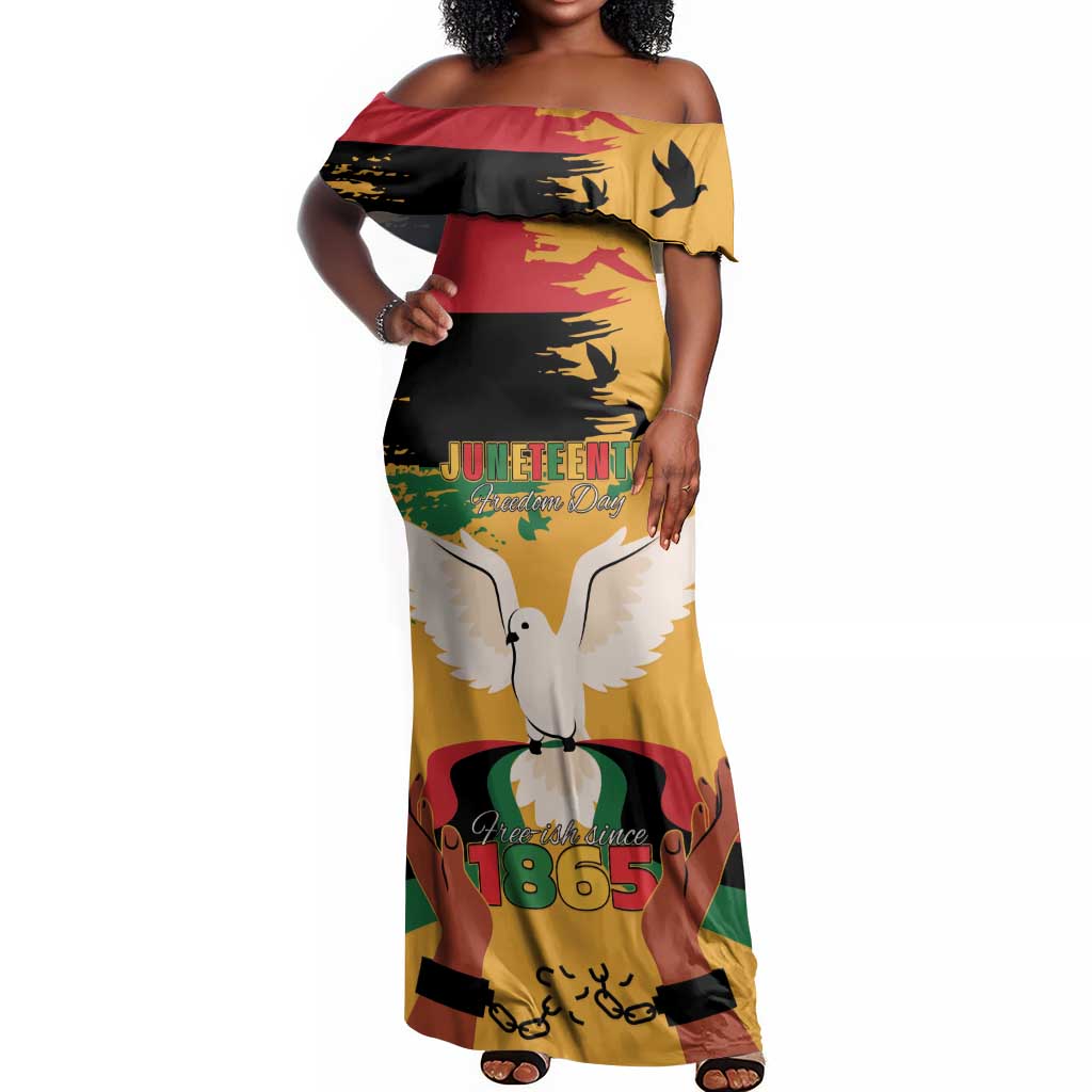 African American Juneteenth 1865 Off Shoulder Maxi Dress Black Freedom
