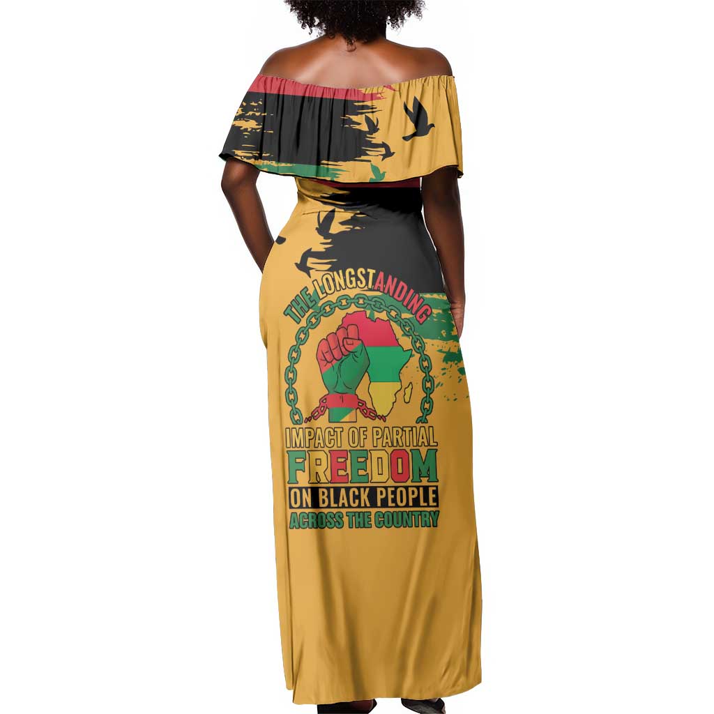 African American Juneteenth 1865 Off Shoulder Maxi Dress Black Freedom