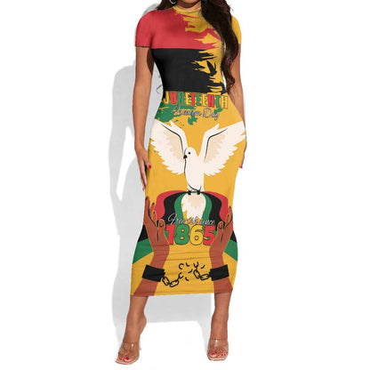 African American Juneteenth 1865 Short Sleeve Bodycon Dress Black Freedom LT15