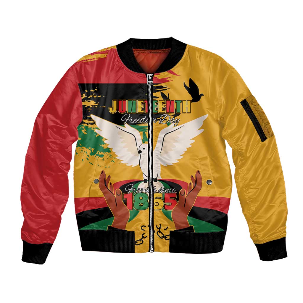 African American Juneteenth 1865 Sleeve Zip Bomber Jacket Black Freedom
