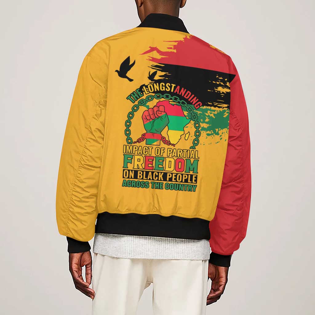 African American Juneteenth 1865 Sleeve Zip Bomber Jacket Black Freedom