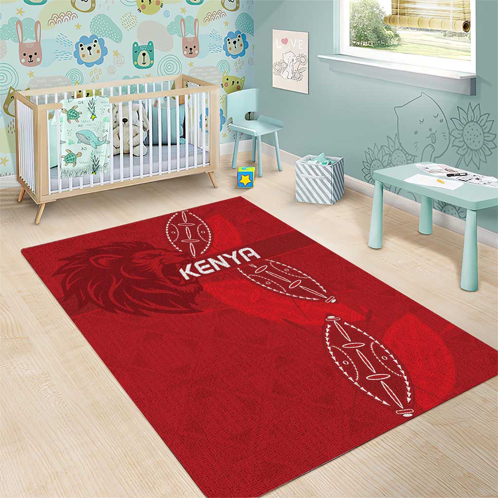 Jamhuri ya Kenya Rugby Area Rug Kenyan Shield Style - Red Color