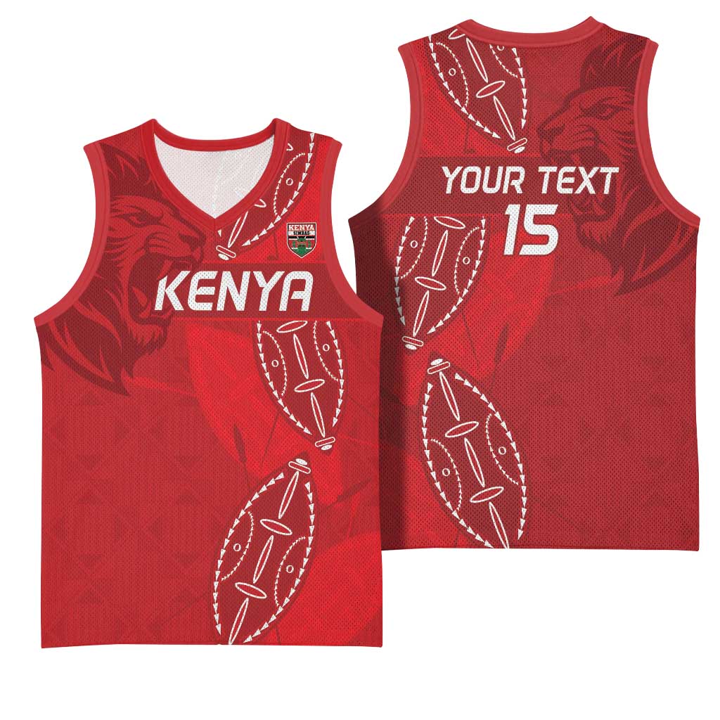 Jamhuri ya Kenya Rugby Custom Basketball Jersey Kenyan Shield Style - Red Color LT15