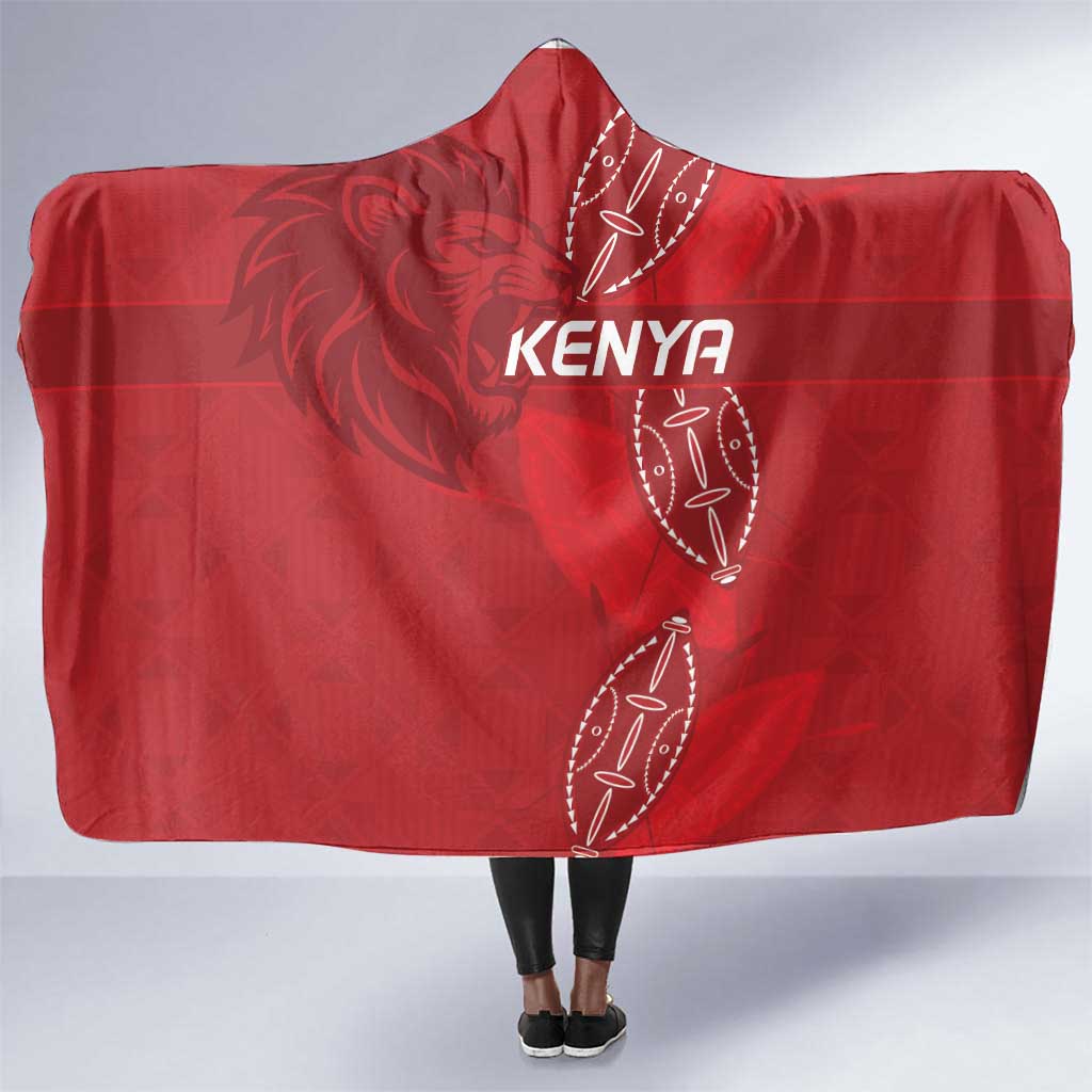 Jamhuri ya Kenya Rugby Hooded Blanket Kenyan Shield Style - Red Color
