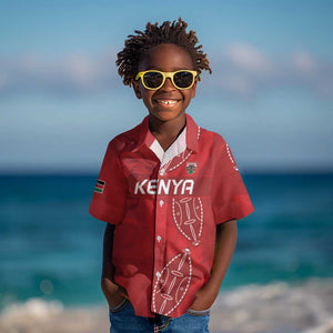Jamhuri ya Kenya Rugby Custom Kid Hawaiian Shirt Kenyan Shield Style - Red Color