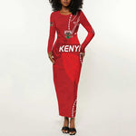 Jamhuri ya Kenya Rugby Custom Long Sleeve Bodycon Dress Kenyan Shield Style - Red Color LT15