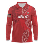 Jamhuri ya Kenya Rugby Custom Long Sleeve Polo Shirt Kenyan Shield Style - Red Color