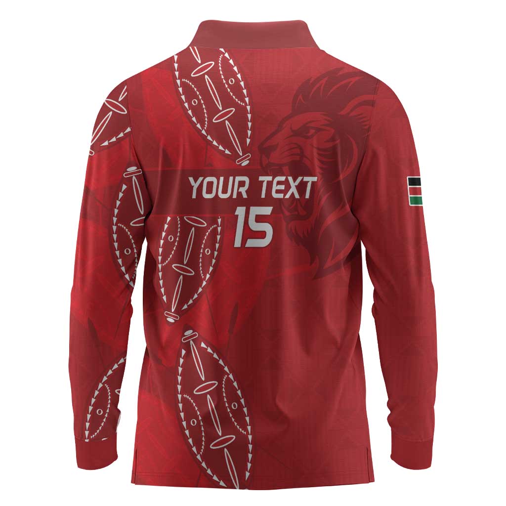 Jamhuri ya Kenya Rugby Custom Long Sleeve Polo Shirt Kenyan Shield Style - Red Color