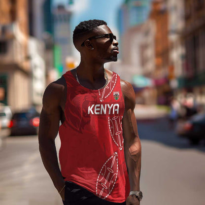 Jamhuri ya Kenya Rugby Custom Men Tank Top Kenyan Shield Style - Red Color