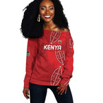 Jamhuri ya Kenya Rugby Custom Off Shoulder Sweater Kenyan Shield Style - Red Color