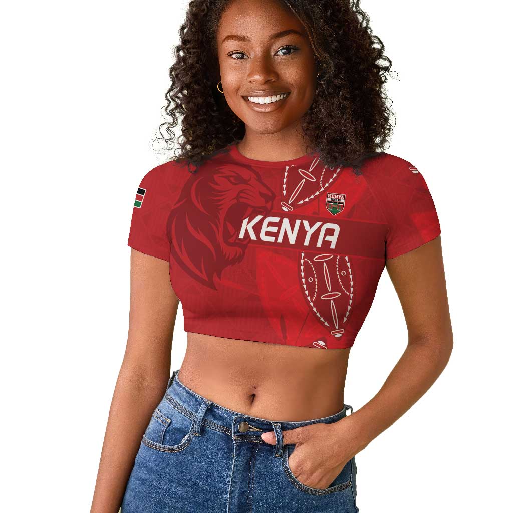 Jamhuri ya Kenya Rugby Custom Raglan Cropped T shirt Kenyan Shield Style - Red Color