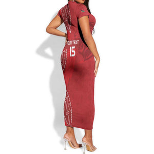 Jamhuri ya Kenya Rugby Custom Short Sleeve Bodycon Dress Kenyan Shield Style - Red Color LT15