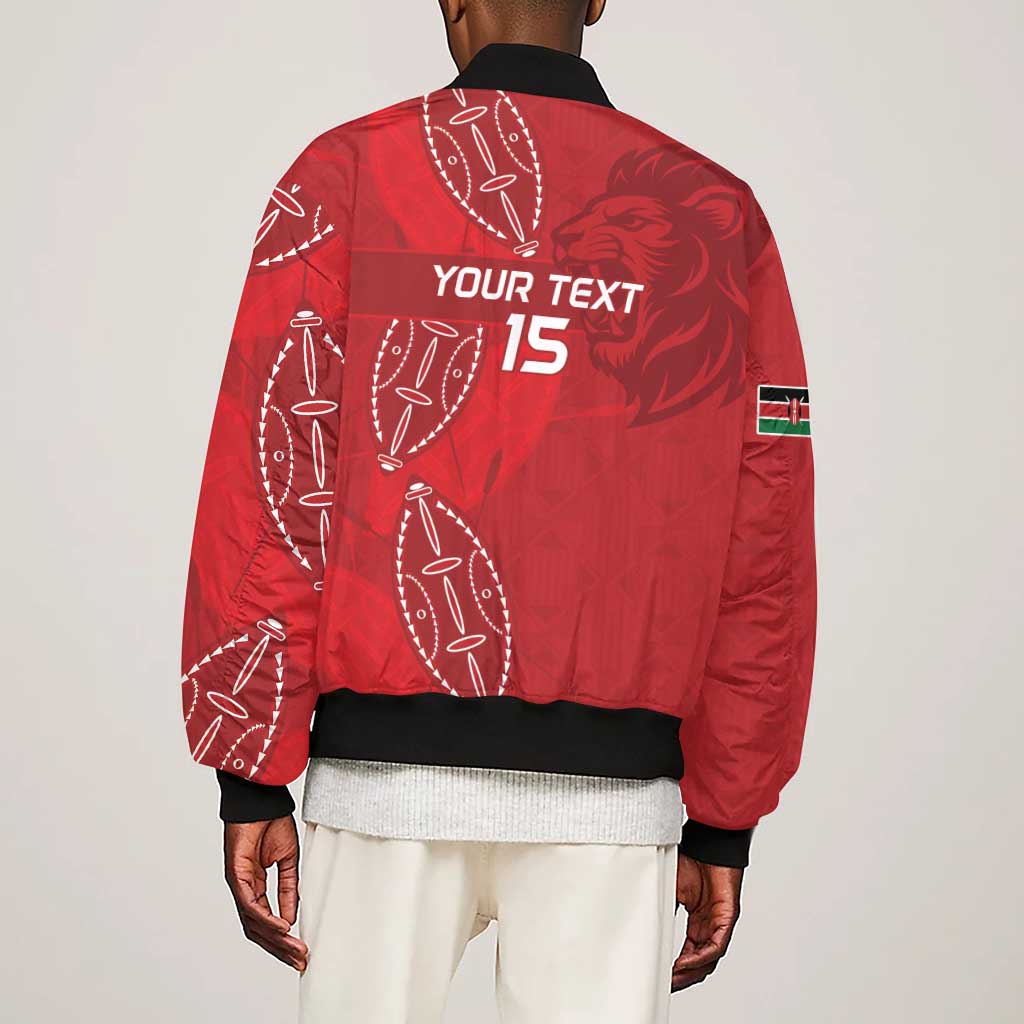 Jamhuri ya Kenya Rugby Custom Sleeve Zip Bomber Jacket Kenyan Shield Style - Red Color