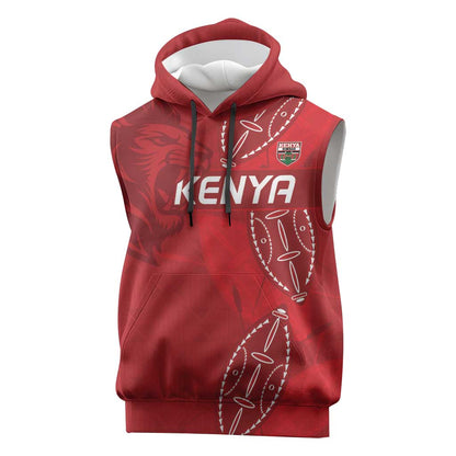 Jamhuri ya Kenya Rugby Custom Sleeveless Hoodie Kenyan Shield Style - Red Color - African Pride