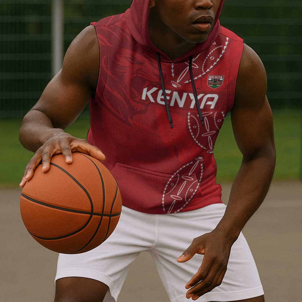 Jamhuri ya Kenya Rugby Custom Sleeveless Hoodie Kenyan Shield Style - Red Color - African Pride