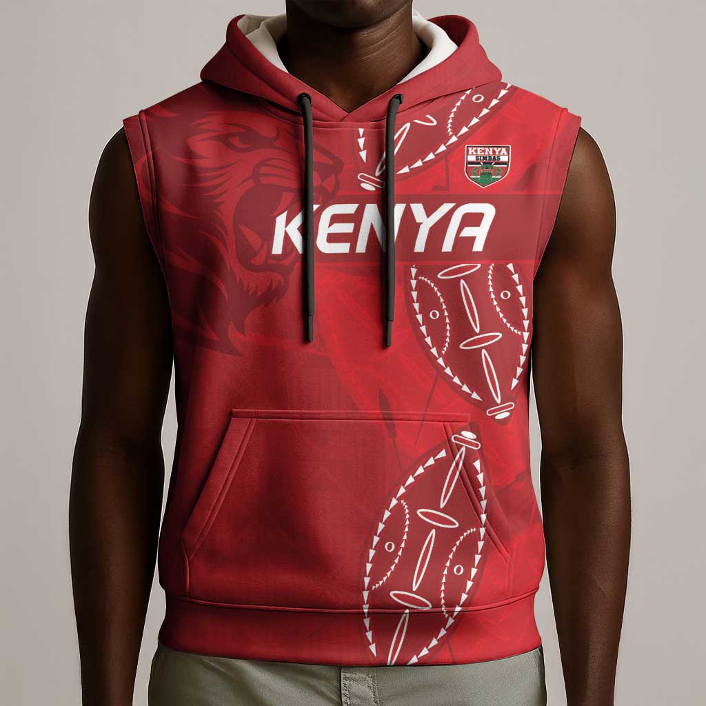 Jamhuri ya Kenya Rugby Custom Sleeveless Hoodie Kenyan Shield Style - Red Color - African Pride
