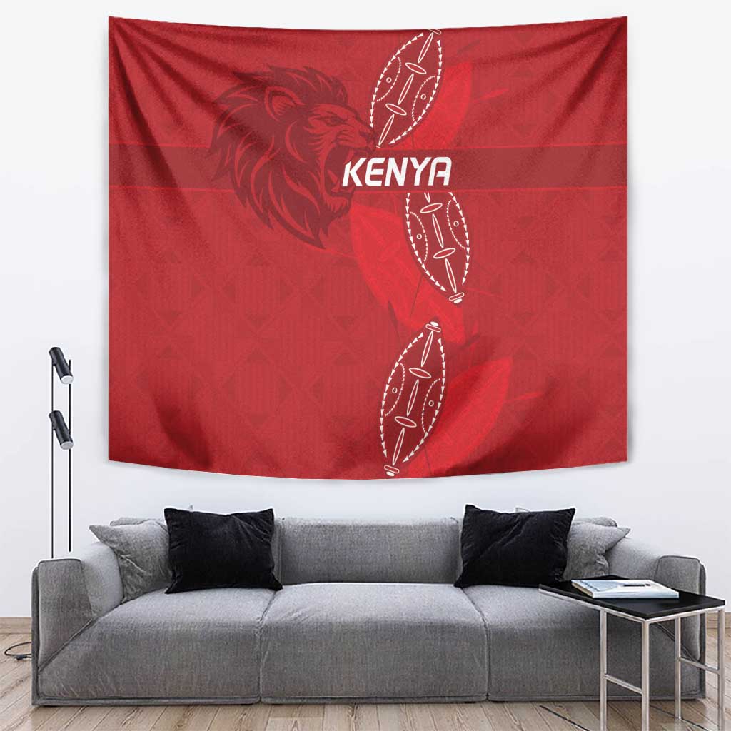 Jamhuri ya Kenya Rugby Tapestry Kenyan Shield Style - Red Color