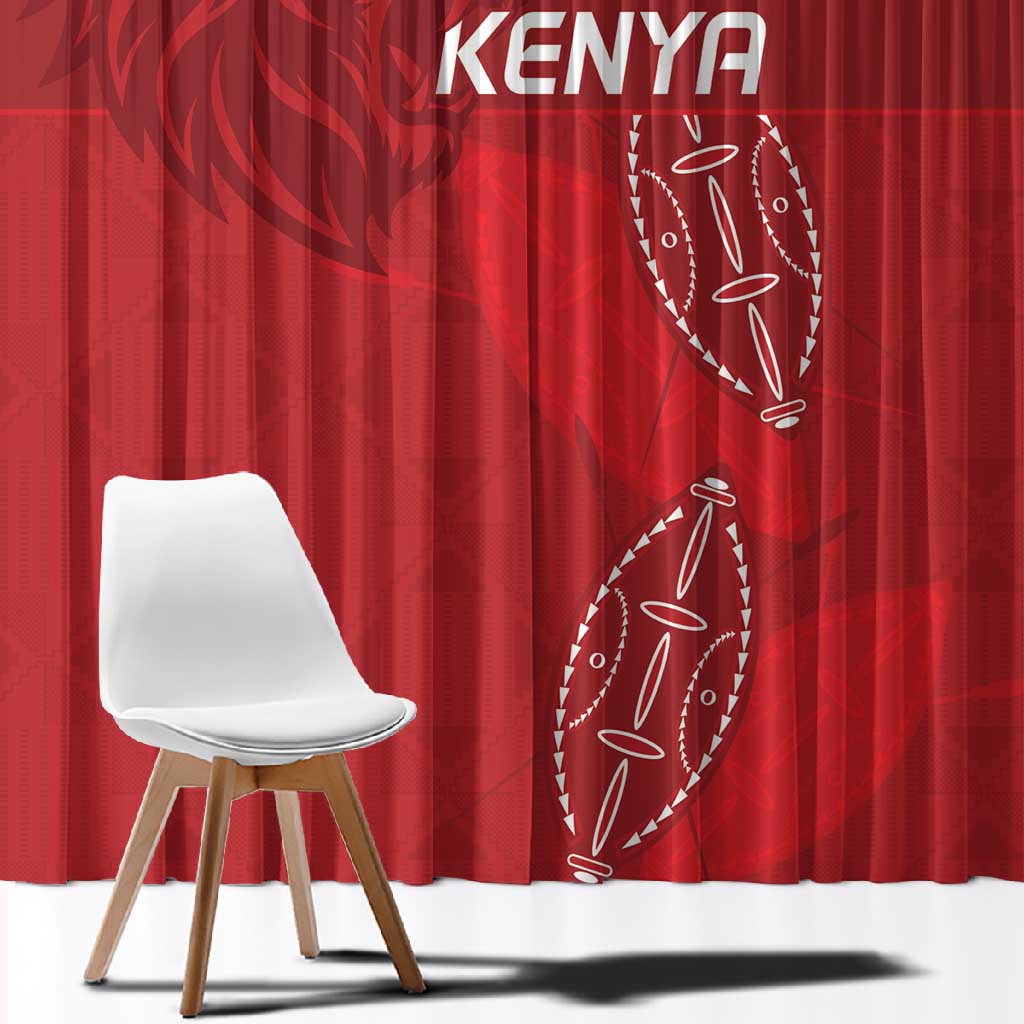 Jamhuri ya Kenya Rugby Window Curtain Kenyan Shield Style - Red Color