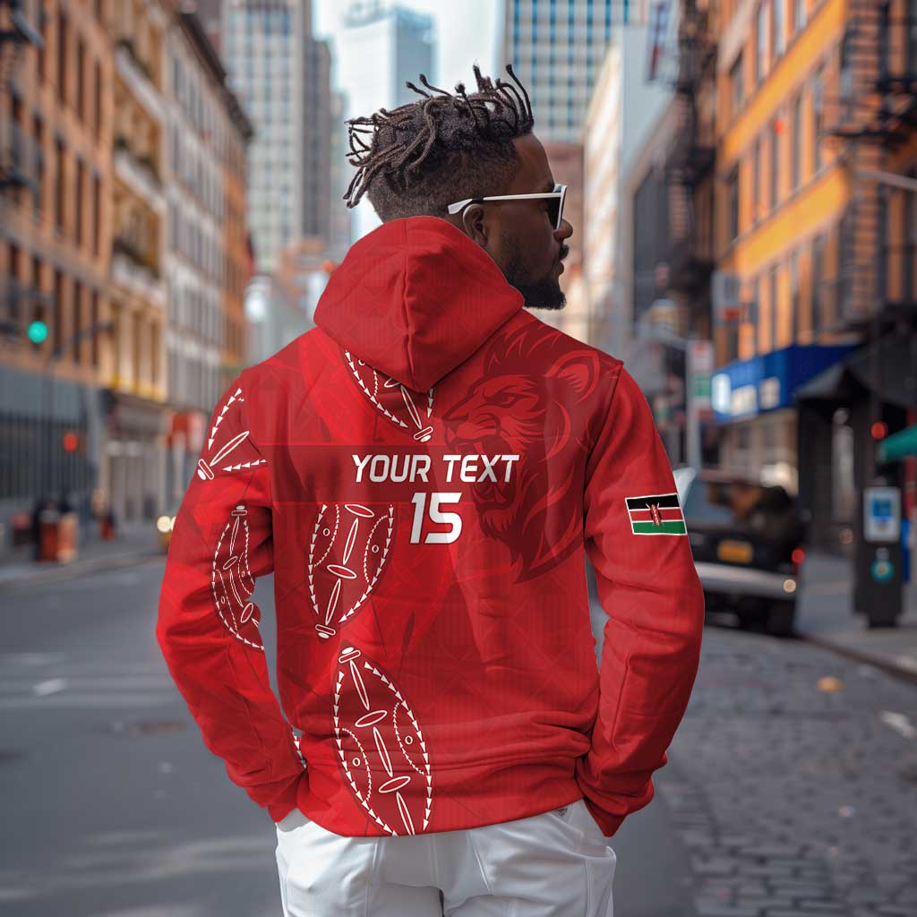 Jamhuri ya Kenya Rugby Custom Zip Hoodie Kenyan Shield Style - Red Color