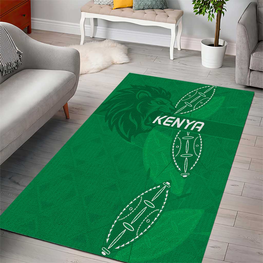 Jamhuri ya Kenya Rugby Area Rug Kenyan Shield Style - Green Color