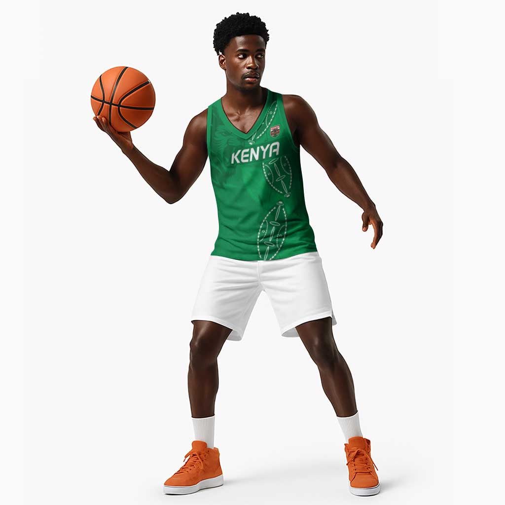 Jamhuri ya Kenya Rugby Custom Basketball Jersey Kenyan Shield Style - Green Color LT15