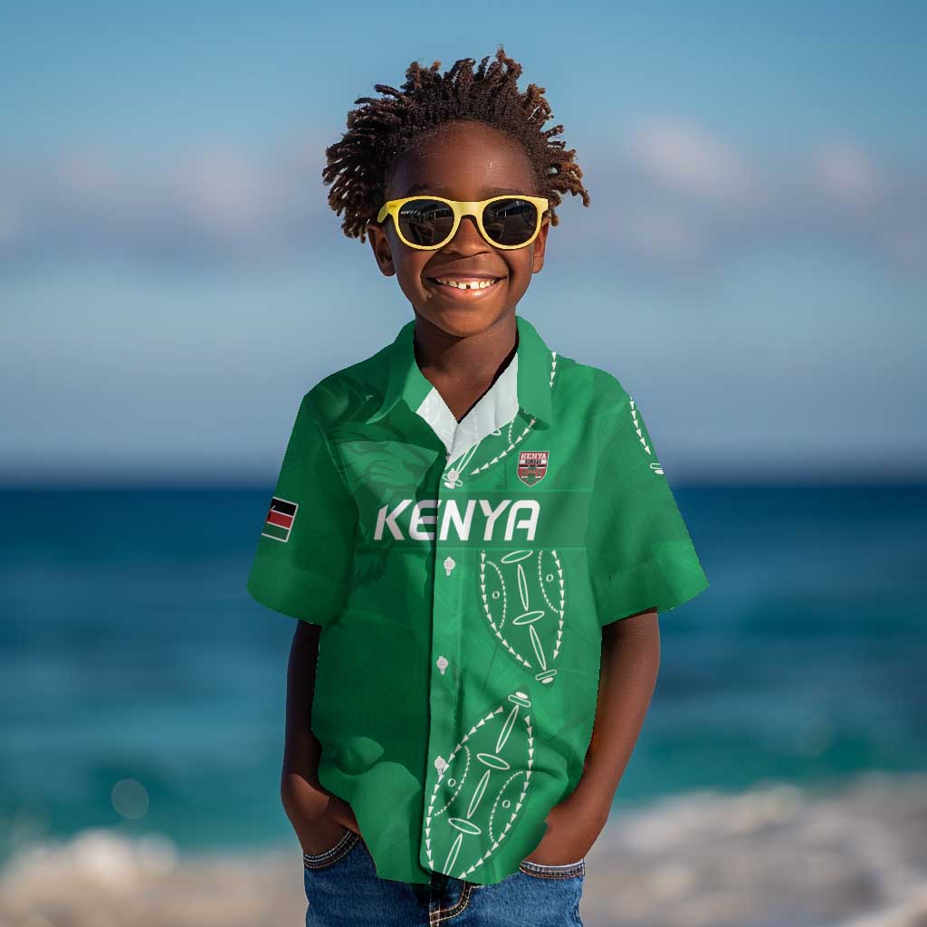 Jamhuri ya Kenya Rugby Custom Kid Hawaiian Shirt Kenyan Shield Style - Green Color