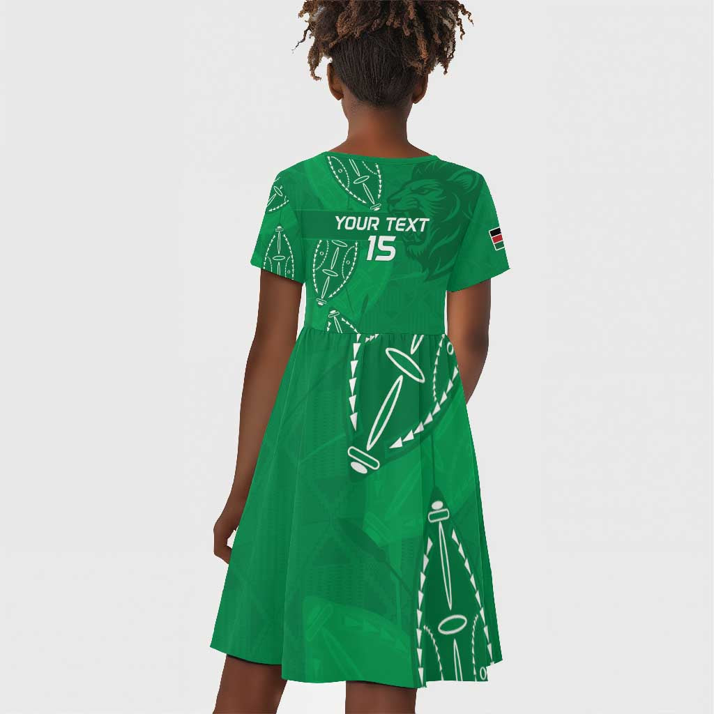Jamhuri ya Kenya Rugby Custom Kid Short Sleeve Dress Kenyan Shield Style - Green Color