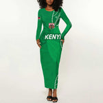 Jamhuri ya Kenya Rugby Custom Long Sleeve Bodycon Dress Kenyan Shield Style - Green Color LT15