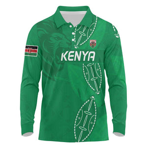 Jamhuri ya Kenya Rugby Custom Long Sleeve Polo Shirt Kenyan Shield Style - Green Color