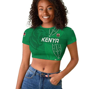Jamhuri ya Kenya Rugby Custom Raglan Cropped T shirt Kenyan Shield Style - Green Color