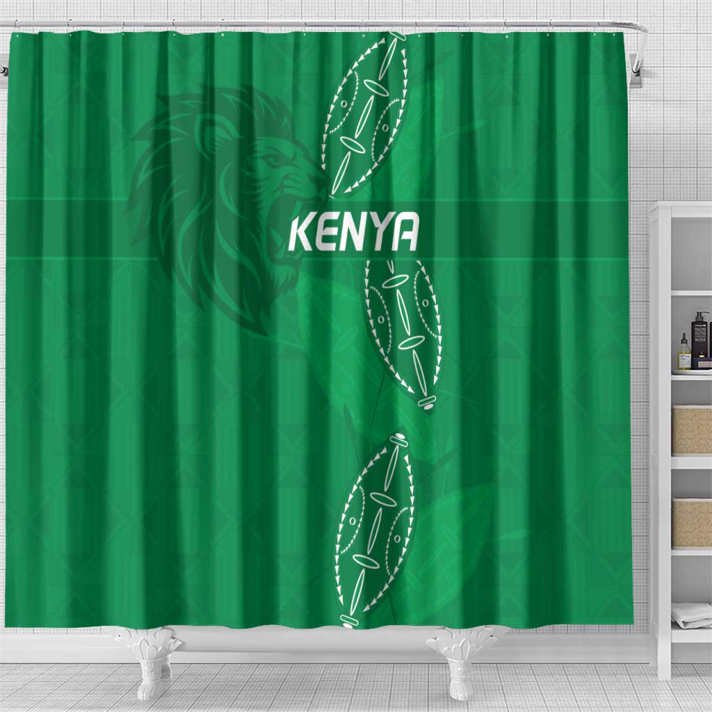 Jamhuri ya Kenya Rugby Shower Curtain Kenyan Shield Style - Green Color