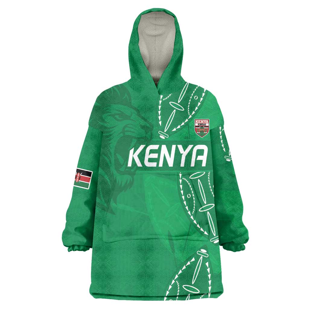 Jamhuri ya Kenya Rugby Custom Wearable Blanket Hoodie Kenyan Shield Style - Green Color