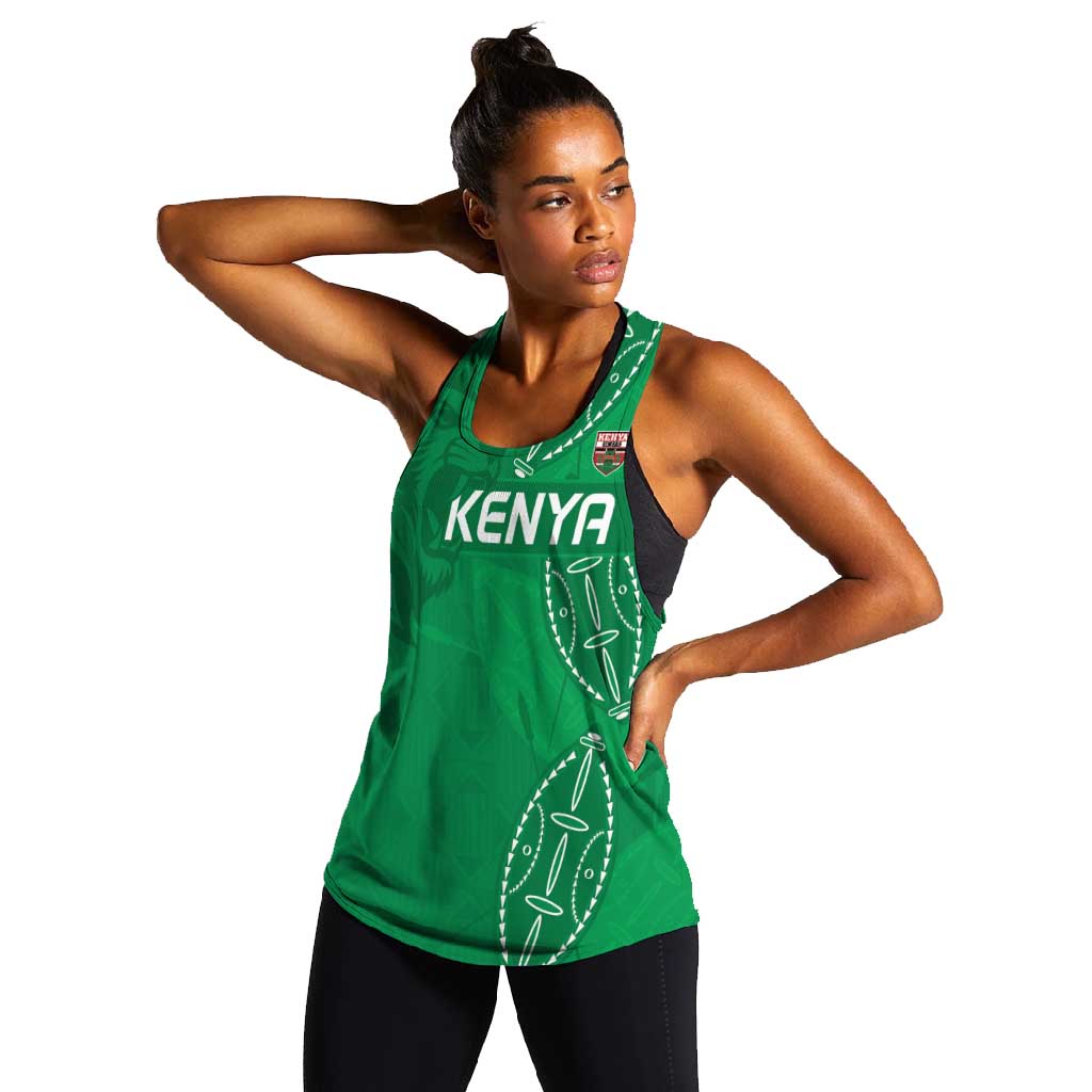 Jamhuri ya Kenya Rugby Custom Women Racerback Tank Kenyan Shield Style - Green Color
