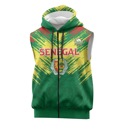 Senegal Rugby Custom Sleeveless Zip Hoodie Go Go Go ! - African Pride