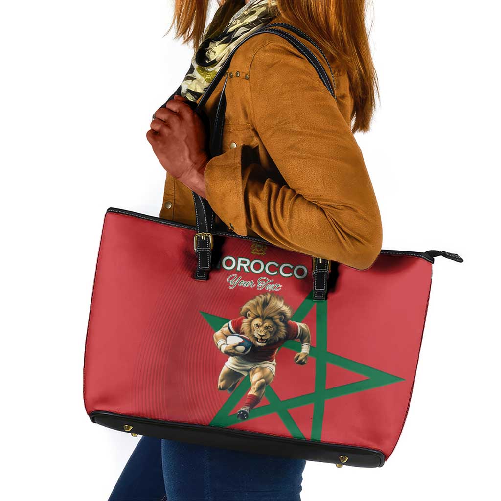 Morocco Rugby Custom Leather Tote Bag Come On Atlas Lions