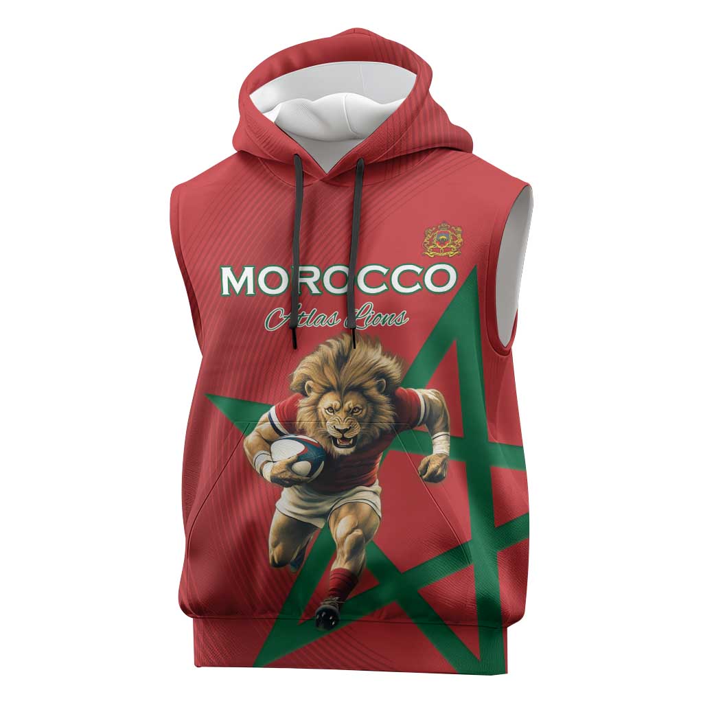 Morocco Rugby Custom Sleeveless Hoodie Come On Atlas Lions - African Pride