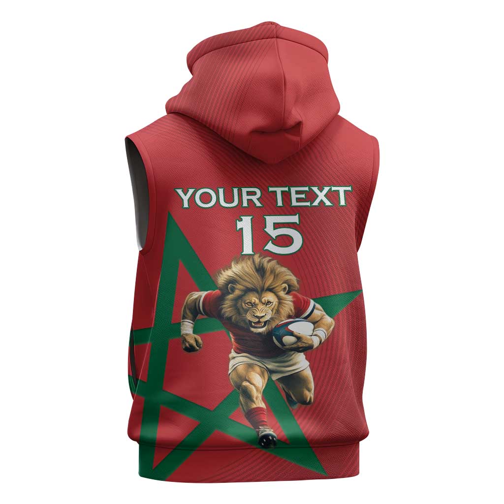 Morocco Rugby Custom Sleeveless Hoodie Come On Atlas Lions - African Pride