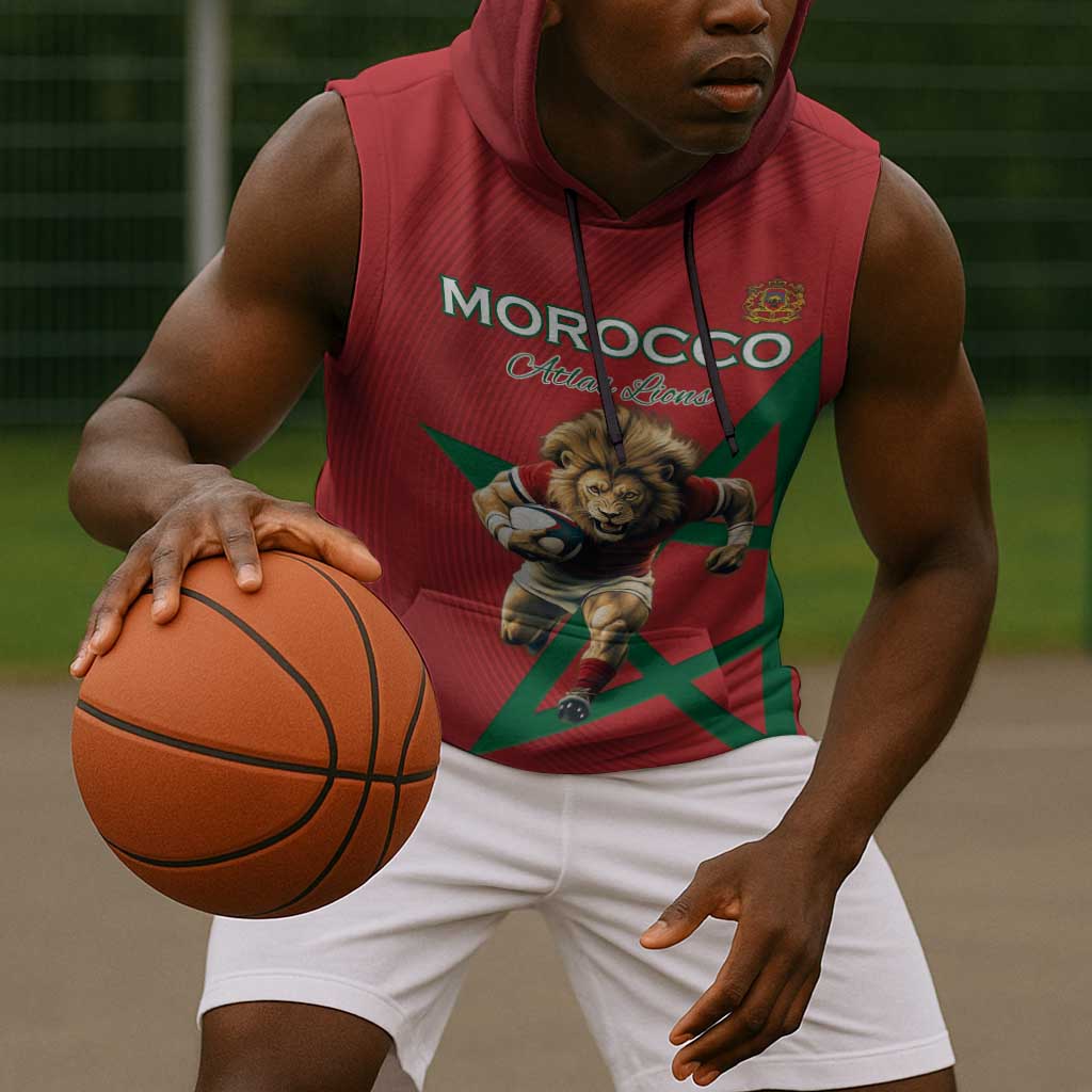 Morocco Rugby Custom Sleeveless Hoodie Come On Atlas Lions - African Pride
