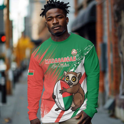 Madagascar Rugby Custom Long Sleeve Shirt Allez Les Makis - African Pride