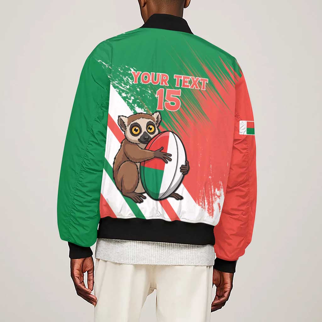 Madagascar Rugby Custom Sleeve Zip Bomber Jacket Allez Les Makis - African Pride