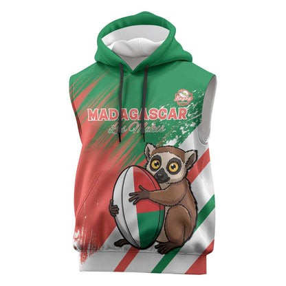 Madagascar Rugby Custom Sleeveless Hoodie Allez Les Makis - African Pride