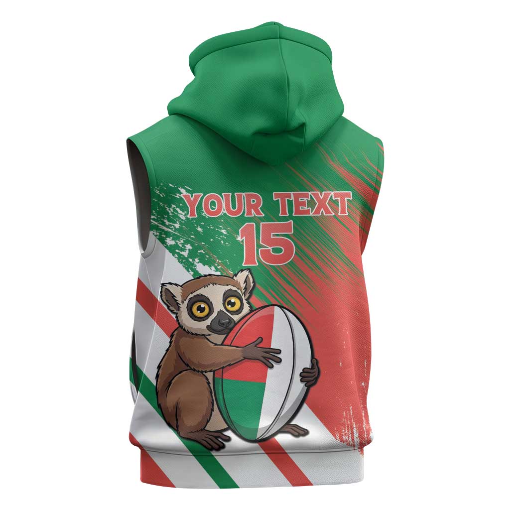 Madagascar Rugby Custom Sleeveless Hoodie Allez Les Makis - African Pride