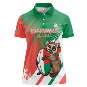 Madagascar Rugby Custom Women Polo Shirt Allez Les Makis - African Pride